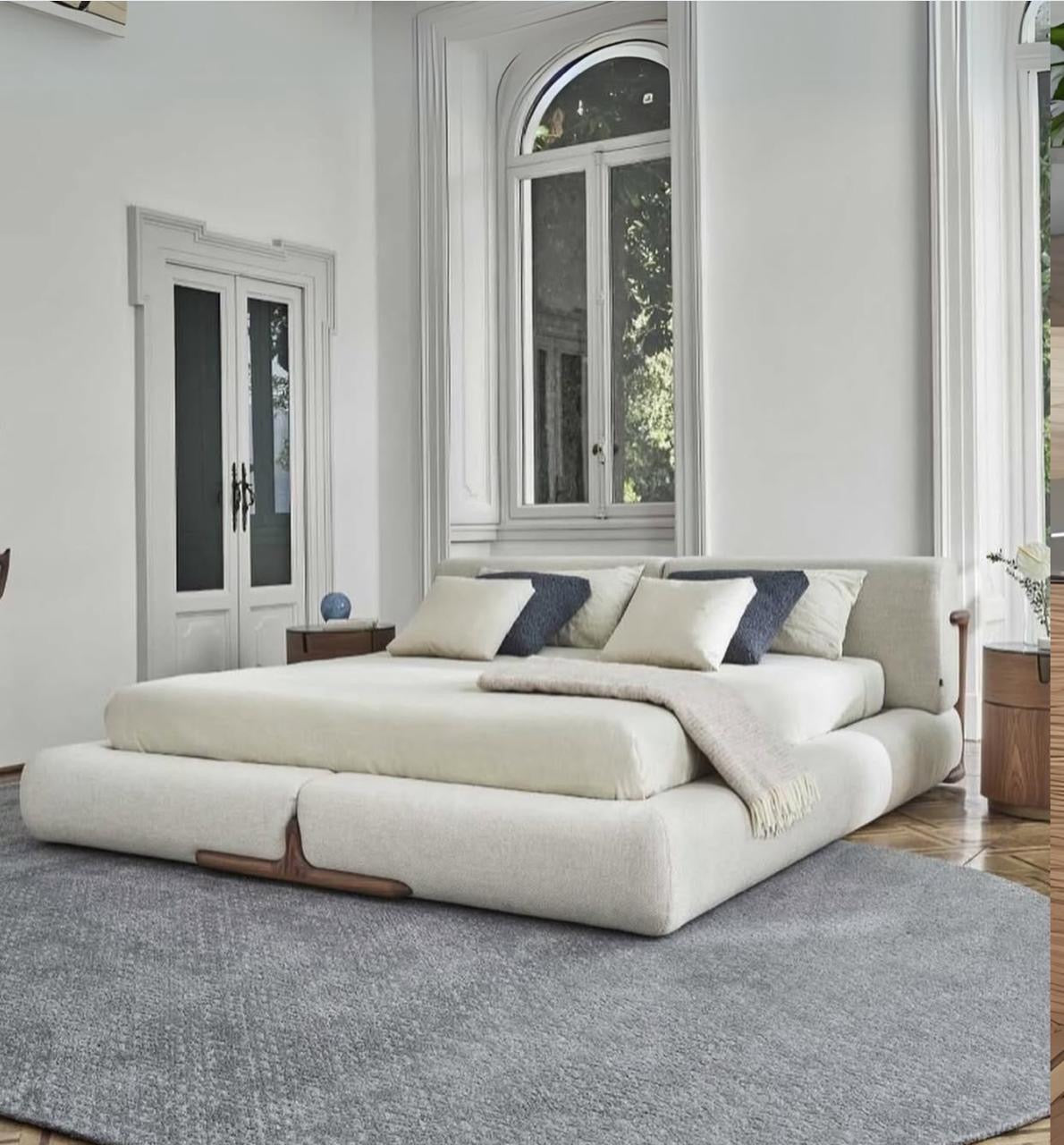 Natural Wood and Linen Fabric Sofa Bed - Grey