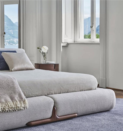 Natural Wood and Linen Fabric Sofa Bed - Grey